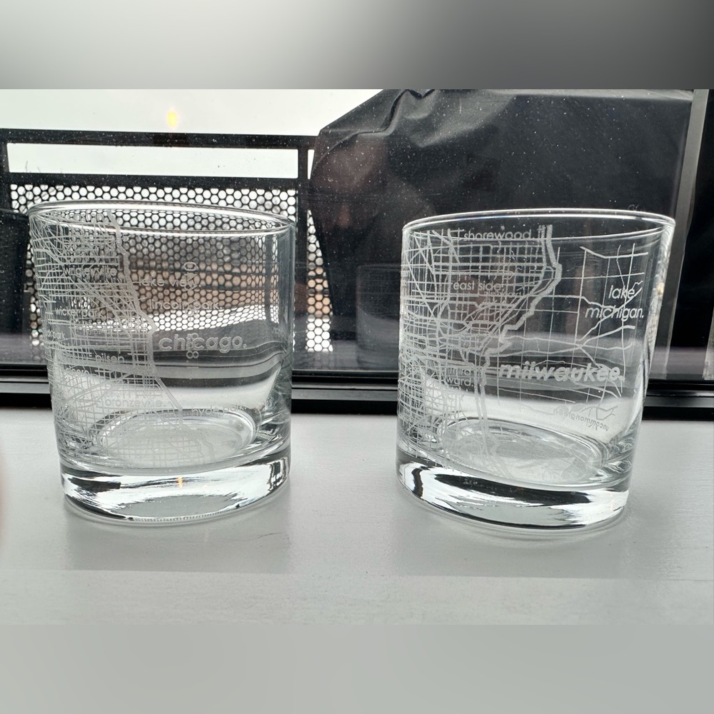 Urban Map (CHI + MKE) Cocktail Glasses